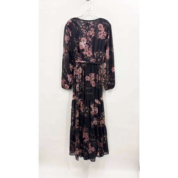 City Chic Bold Blossom Tiered Floral Maxi Dress Black Pink Size 16 - Picture 10 of 13